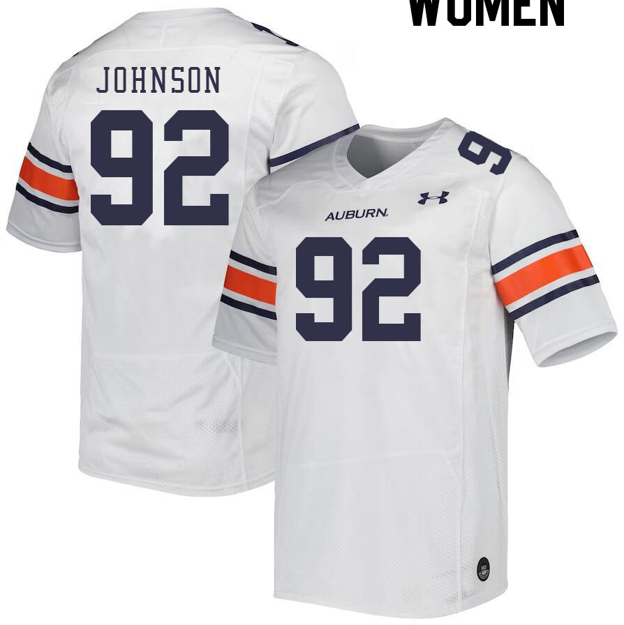 Women #92 Lawrence Johnson Auburn Tigers College Football Jerseys Stitched-White - Click Image to Close